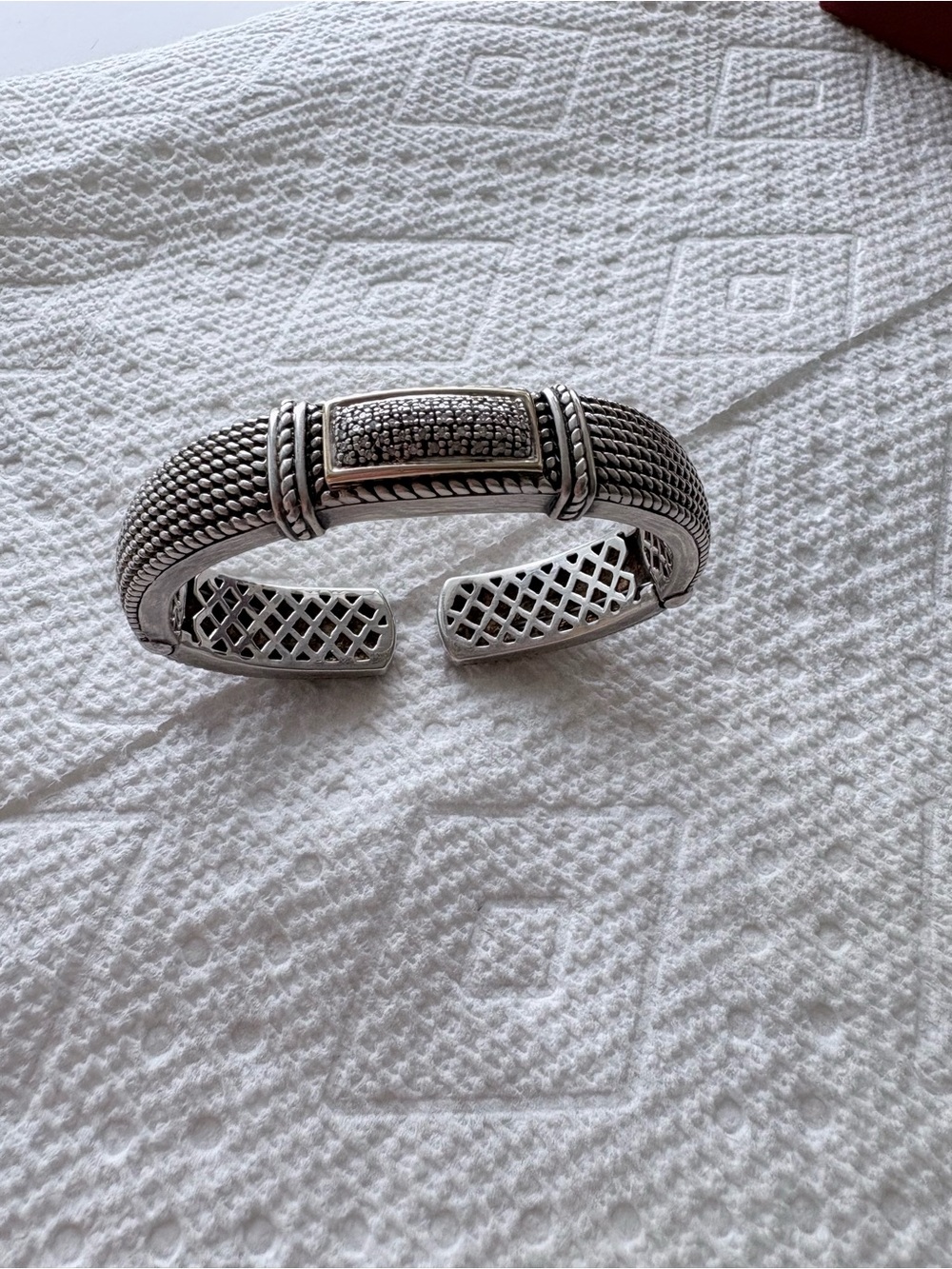 Effy Silver-Tone Textured Pavé Cuff Bracelet